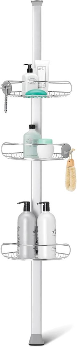 simplehuman 8' Tension Pole Shower Caddy, Stainless Steel and Anodized Aluminum