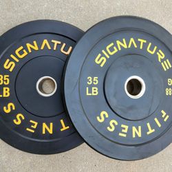 Signature Fitness 35lb 2" Olympic Yellow Letter Bumper Plate Weights
