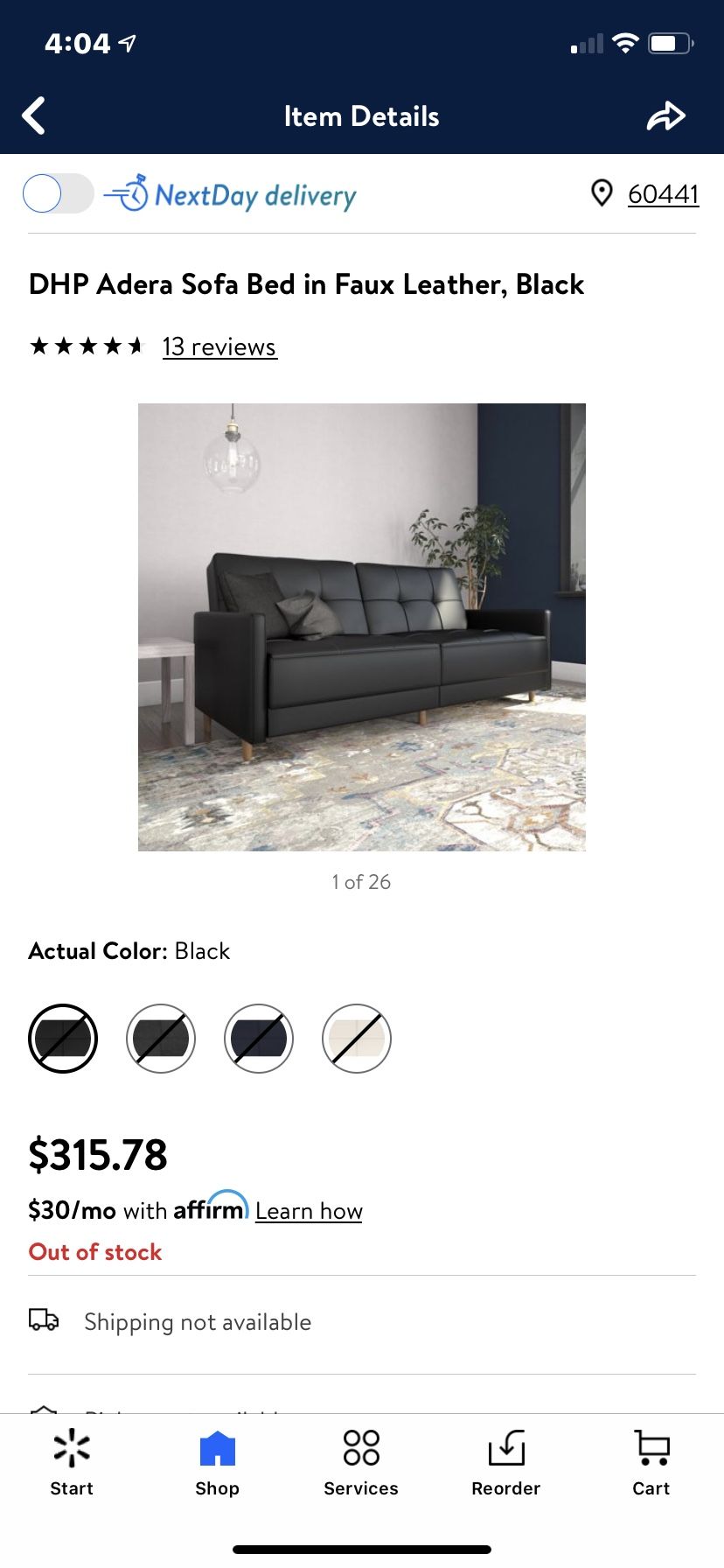 Sofa Bed in Faux Leather, Black couch loveseat futon