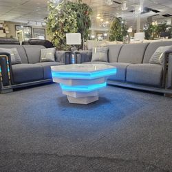 Brand New Gray Linen Modern Sofa + Loveseat 2PCs Set With Gold Trimming