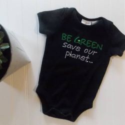 Koala Baby Girls 12M "BE GREEN SAVE OUR PLANET" Black ORGANIC Bodysuit