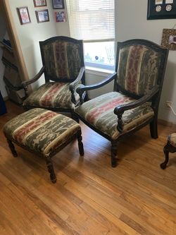 Vintage High Backed Chair Set with Ottoman