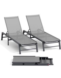Brand New Aluminum Outdoor Chaise Lounge Chair, Set of 2 Foldable, Assemble-Free