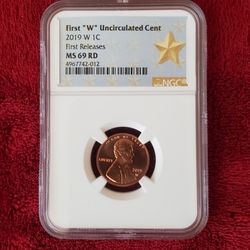 2019-W First "W" Uncirculated Cent-NGC MS69 RD-First Releases Star Label