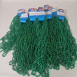 12  8-packs Green Metallic Bead Necklaces