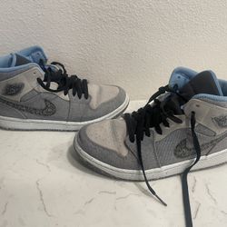 Nike Air Jordan 1 Mid Crater Grey University Blue - Mens 8