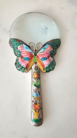 Vintage Chinese Cloisonné Enamel Butterfly Magnifying Glass – 7" x 3.5"