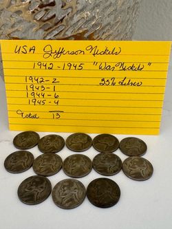 Coin Collectores USA Jefferson War Nickels 1942–1945 Lot of 13