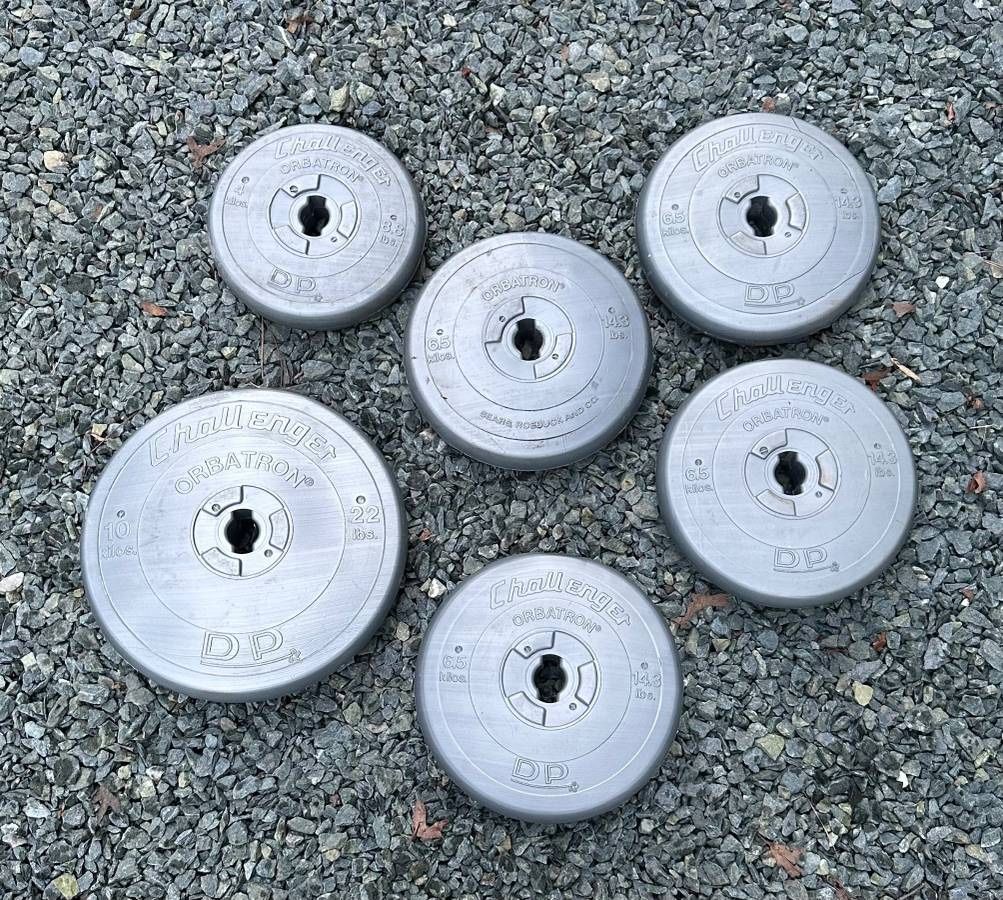 Set Of 6 Assorted Silver Challenger Orbatron DP Workout Gym Fitness Weight Plates
