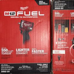 Milwaukee M12 Fuel 3/8” Stubby Impact Wrench (Gen-2) w/Friction Ring. Tool Only. Model #2562-20
