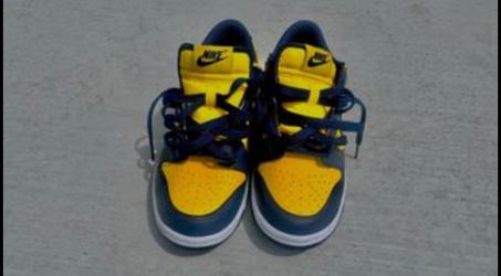 Navy blue and yellow Dunks low