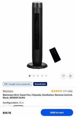 Mainstays 36-Inch Black Tower Fan with Remote