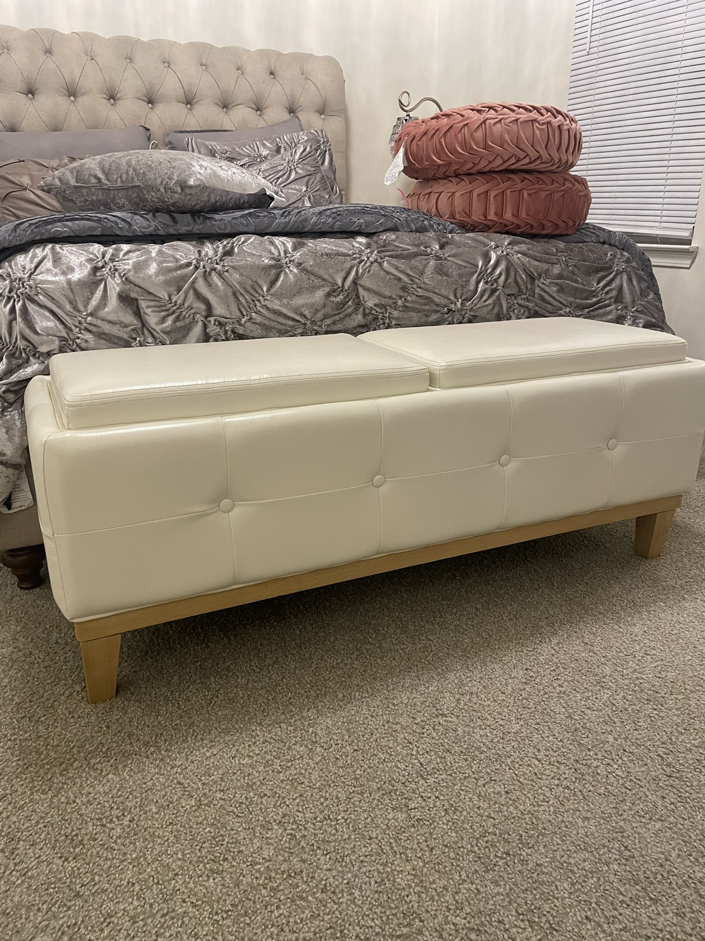 White Leather Ottoman/Bench