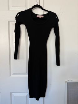 Black Ribbed Knit Midi Bodycon Dress XS