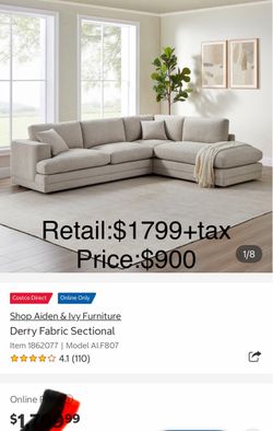 Aiden & Ivy Derry Fabric Sectional Sofa