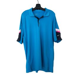 Men's Size Large Turquoise Colored Nike Golf Polo with Pink Stripe