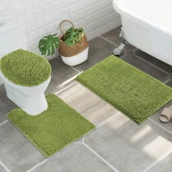 3 Piece Bathroom Rug Bath Mat Bath Contour Bath Toilet Lid Cover Set