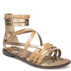 Sam Eldelman Gibbs Women slide,Sandal Tan/ Gold color 