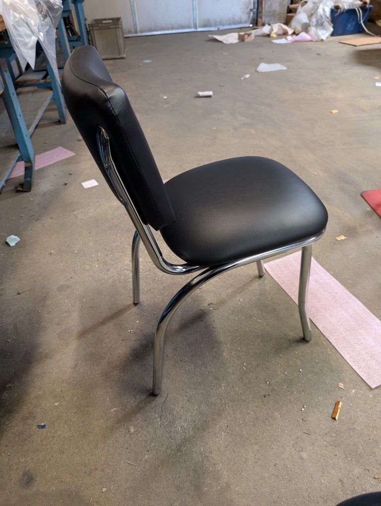 Chairs New Retro Style Chrome w/ Black Seat & Back
