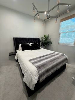 Modern Queen Size Bed Frame, Mattress And Box Frame