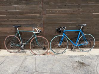 2 road bikes classic bianchi 59cm frame 18 speed wheels campanolo record and modolo American components asking $350  and trek road bike 59cm frame 18 