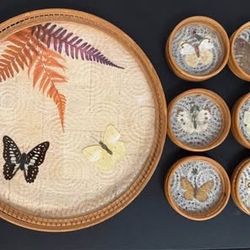 Vintage Bamboo Butterfly Tray and Coasters $25 for All 