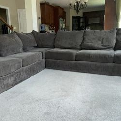 Charcoal Gray L-Shaped Sectional Couch – Deep Seats, Plush & Comfy!