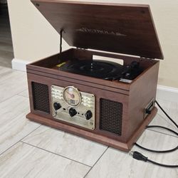 Victrola 6-in-1 Nostalgic Bluetooth Record Player with 3-Speed Turntable with CD and Cassette