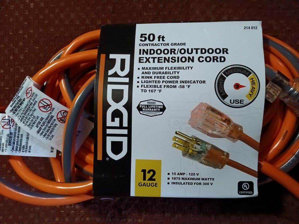 RIDGID 50FT 12gauge Indoor/Outdoor Extension Cord 
