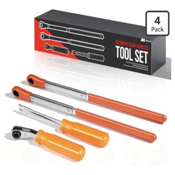Rogierra 4-Piece Automatic Slack Adjuster Tool Set, 7/16" & 9/16" Wrenches with Fork End Release Tool & Ratcheting Double Square Wrench for Heavy Duty