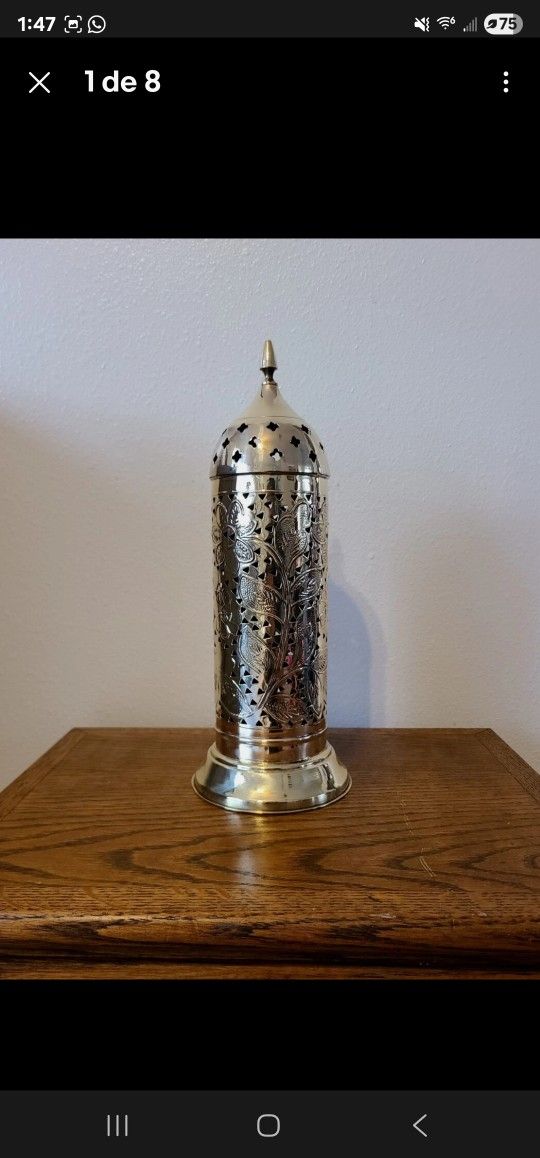 Vintage (almost antique) Dome Table Lamp in Brass, Indian Candleholder 1930 Asia