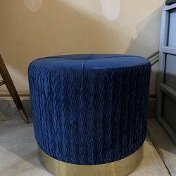 Luxury Velvet Blue & Gold Ottoman