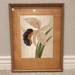 Henry LaForet  Orig 1950 MID CENTURY MODERN OIL ON SILK  Orchid