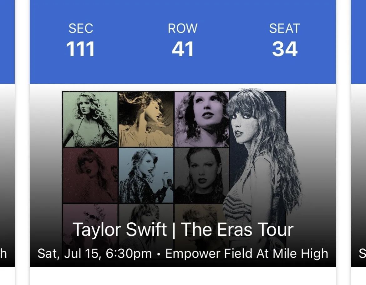 Taylor Swift 2 Tickets Denver CO Sat 7/15 Sec 111, Row 41, Seat 33-34 Eras Tour