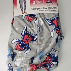 Womens XL(16-18) Disney Winter Stitch Sleep Jogger Pants 