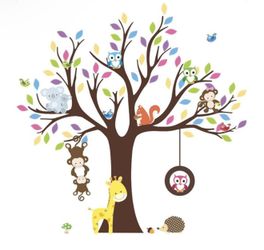 DIY Cartoon Animal Monkey Owl Tree Wallpaper Wall Stickers for Home/Kids Room/Children Bedroom/Kindergarten Classroom Decoration 