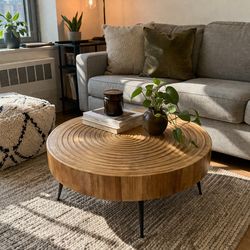 Modern Round Wood Coffee Table | Sculpted Top | Mid-Century Style