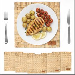 Davigreen Natural Water Hyacinth Placemats, Handwoven Square Table Mats, dining