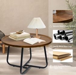 Round Coffee Table with Metal Legs
