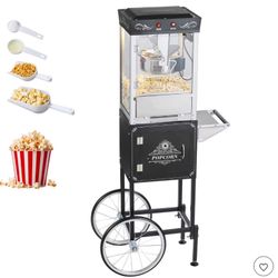 VEVOR Popcorn Machine with Cart, 8oz Stainless Steel Kettle, 800W Commercial Popcorn Maker, 48 Cups per Batch Theater Style Popper, Black