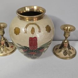 vintage cloisonné enamel vase, Christmas-themed decorations With 2 Candle Holder