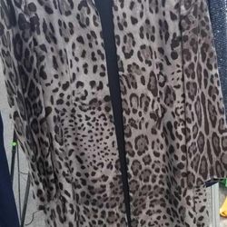Anne Klein Black Sleeveless Dress W/Leopard Long Coat 2-piece Outfit 