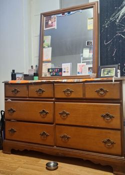 Antique Wooden Dresser w/ Framed Mirror