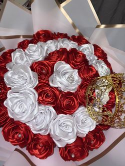 Ribbon Red & white Rose