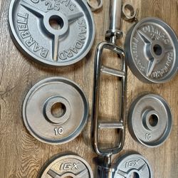 Triceps Bar With IVANKO Vintage Cast Iron Weight Plates  25s And 10s [ I’ll Throw In Pair Of 5s Diff/brand]