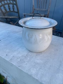 Vintage White Enamel Pot with Lid
