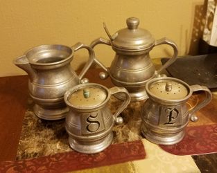 Rwp Wilton pewter salt/pepper shakers, creamer, and sugar bowl