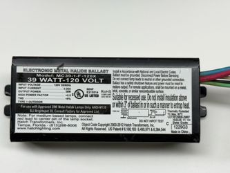 Hatch Lighting Electronic Metal Halide Ballast, 120V/39W (MC39-1-F-120X)