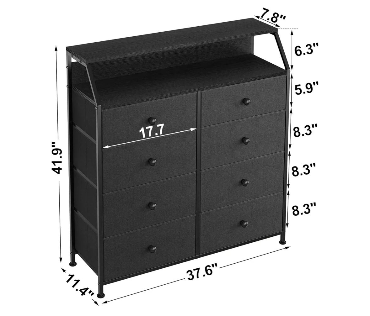 8 Drawer Dresser for Bedroom with Shelves Large Storage Organizer Unit for Closet Living Room Entryway Sturdy Steel Frame Wooden Top