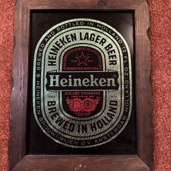 Vintage Heineken Wood Glass Bar Sign
